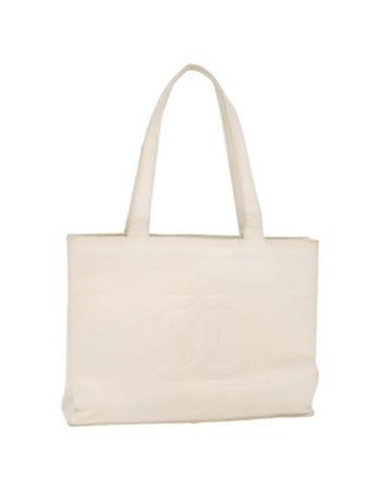 White Caviar Skin Tote Bag with CC Logo