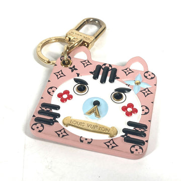 LOUIS VUITTON key ring M68452 leather pink Portocle Fun Face Monogram Cat Women Used
