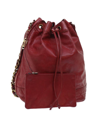 Red Lamb Skin Chain Shoulder Bag with CC Logo