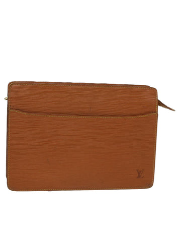 Brown Epi Leather Clutch Bag with Metal Fittings