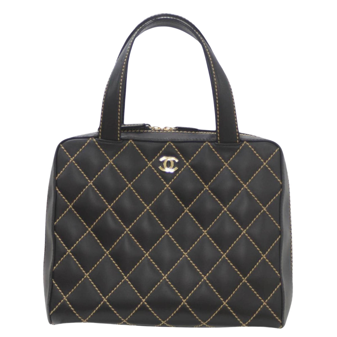 Black Leather Zipper Handbag