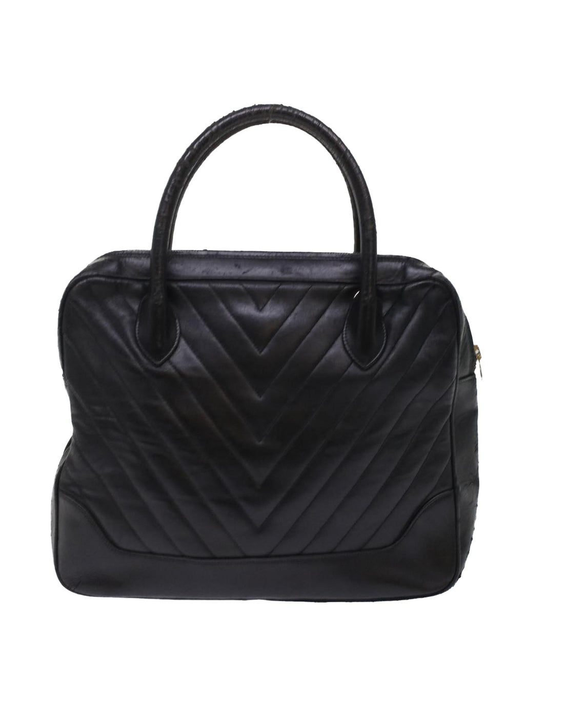 Black Leather V Stitch Hand Bag