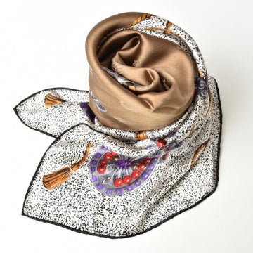 Sophisticated Silk Scarf with Brown and White Design - 88cm x 88cm