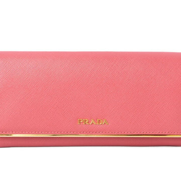 Luxury Saffiano Pink Metal Long Wallet with Box & Guarantee Card - Excellent Condition