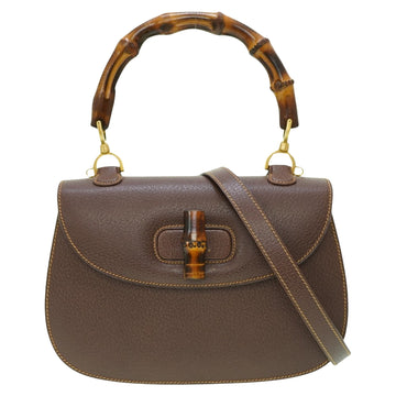 Brown Leather Handbag with Bamboo Handle