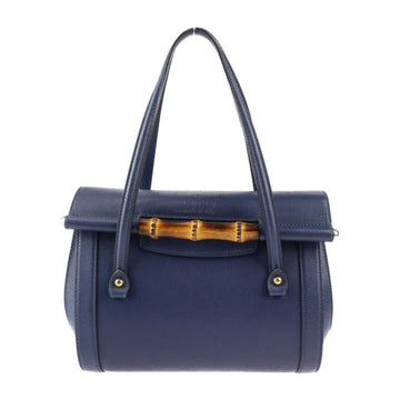 Navy Leather Handbag with Gold Hardware