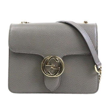 Gray Leather Shoulder Bag with Iconic Logo Adornment