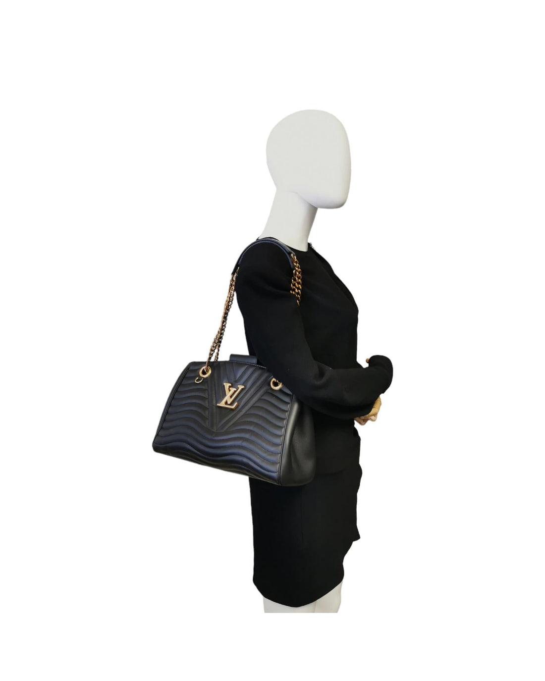 Quilted Leather Chain Tote with Golden Details