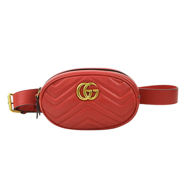 Red Quilted Leather Belt Pouch with GG Motif