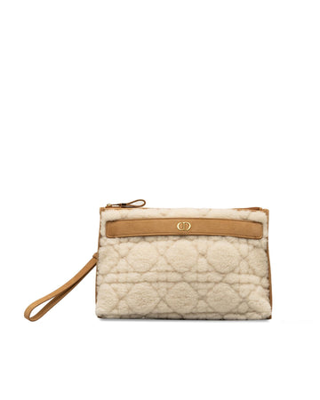 Quilted Shearling Wristlet Pouch with Card Slots