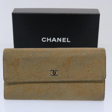 Suede Long Wallet in Beige