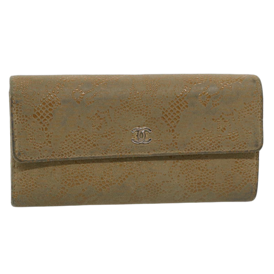 Suede Long Wallet in Beige