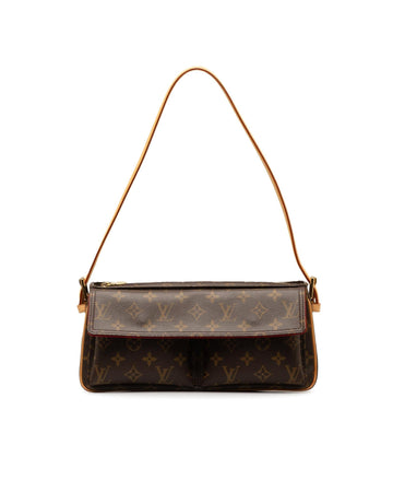 Monogram Canvas Shoulder Bag with Flap Pockets