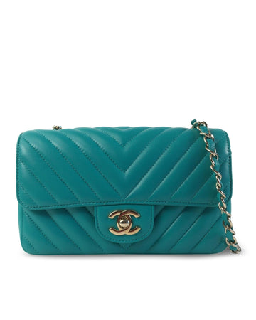 Chanel Mini Flap Bag in Teal Lambskin Leather