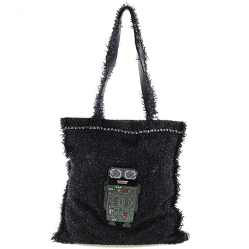 Black Tweed Coco Mark Tote with Silver Hardware