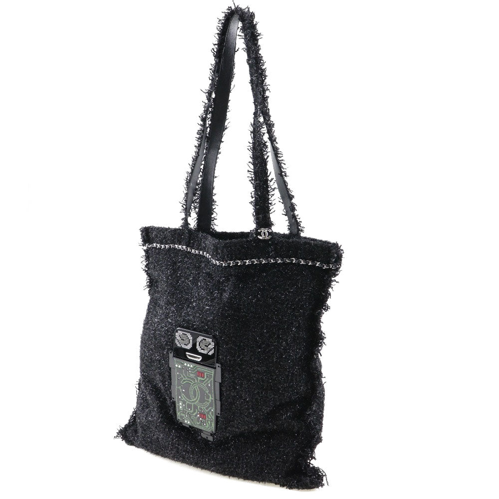 Black Tweed Coco Mark Tote with Silver Hardware