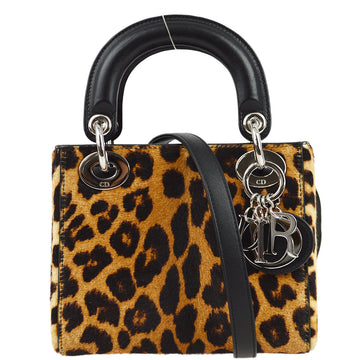 Christian Dior Brown Pony Hair Lady Dior Cannage 2way Shoulder Handbag