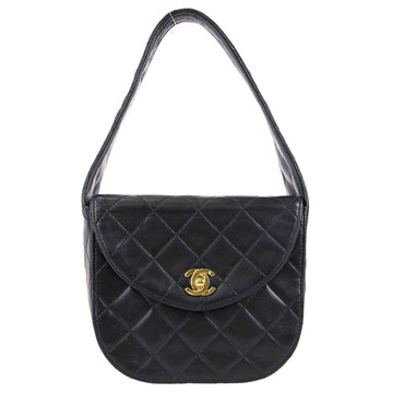 Chanel 1991-1994 Round Flap Handbag Mini Black Lambskin