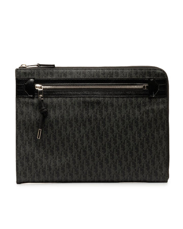 Coated Canvas Top Zip Clutch Bag
