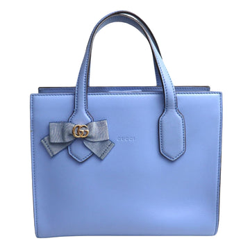 Blue Leather Handbag with Gold Hardware Accents