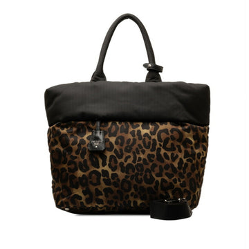 Brown Nylon Tote Bag with Clochette and Poignee by Italian Designer