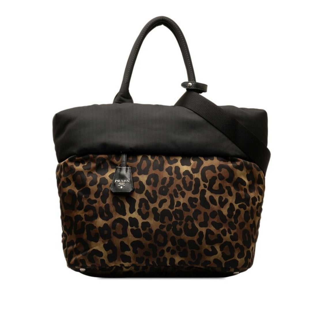 Brown Nylon Tote Bag with Clochette and Poignee by Italian Designer