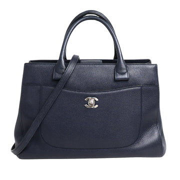 Timeless Navy Leather Shoulder Bag with Shoulder Strap
