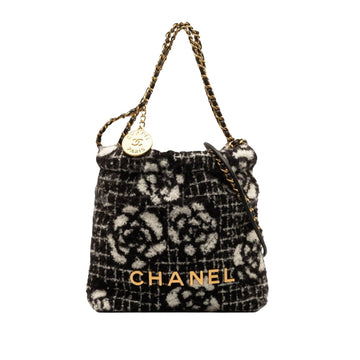 Stylish Black Cotton Shoulder Bag with Camellia Motif by Chanel