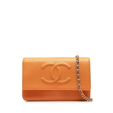 Luxury Caviar Leather Shoulder Bag in Orange by Iconic Designer