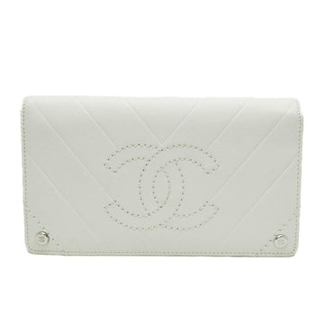 Off-White Leather Tri-Fold Long Wallet with V Stitch Design