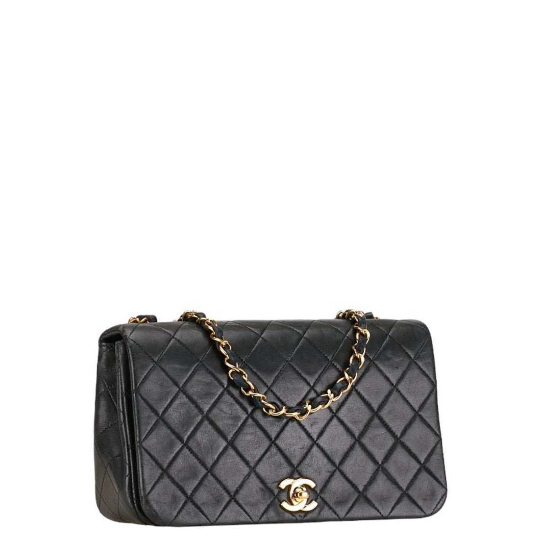 Black Leather Matelasse Shoulder Bag