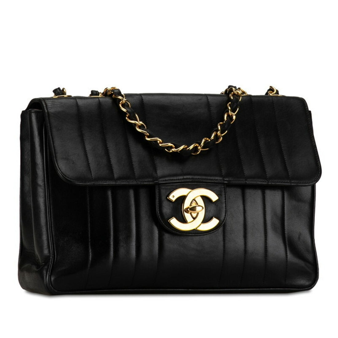 Sophisticated Black Leather Shoulder Bag with Gold Coco Mark