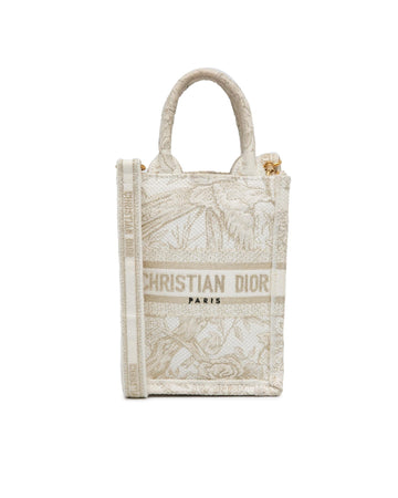 Embroidered Canvas Vertical Book Tote with Rolled Handles