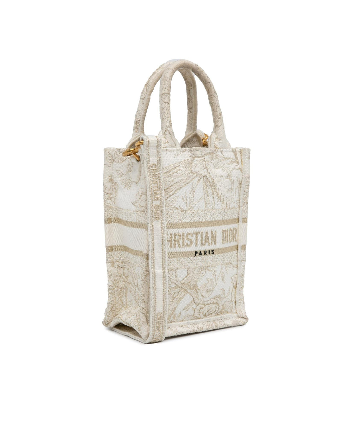 Embroidered Canvas Vertical Book Tote with Rolled Handles
