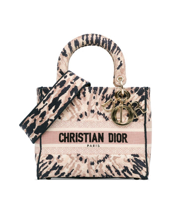 Dior Lady Dior Mini Bag Beige Animal Print Dior Oblique Embroidered Canvas