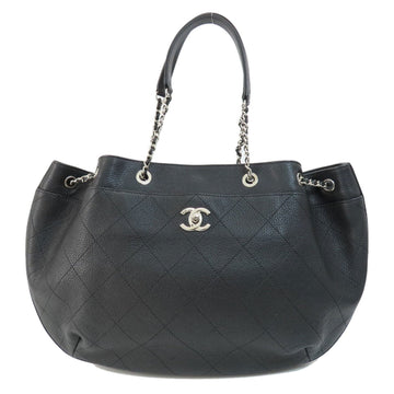 Black Leather Tote Bag with Iconic Chanel Logo