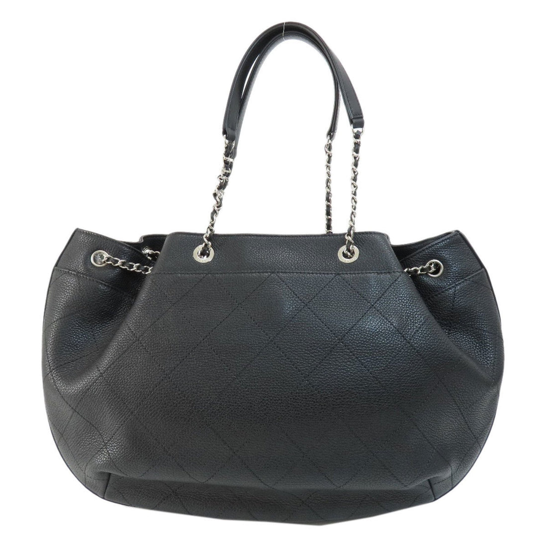 Black Leather Tote Bag with Iconic Chanel Logo