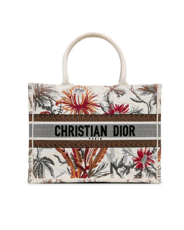 Dior Book Tote Floral Embroidered White Canvas Tote Bag
