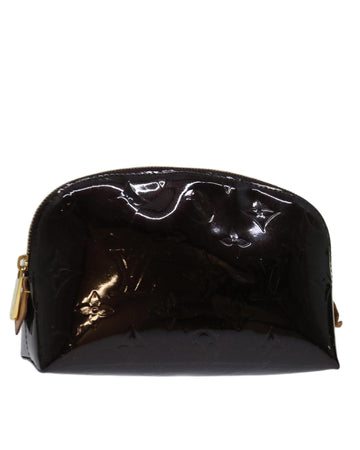 Patent Leather Cosmetic Pouch with Accessories