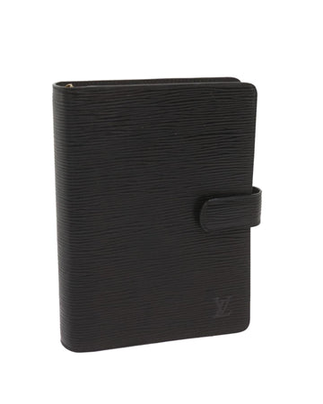 Epi Leather Day Planner Cover with Accessories and Storage Pocket - Black