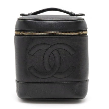 CHANEL CHANEL Caviar S Cocomark Vanity Bag Handbag Cosmetic Bag Cosmetic Leather Black Gold  A01998