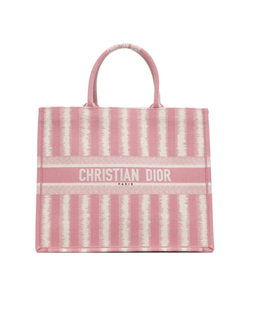 Dior Book Tote Bag Pink Striped Canvas