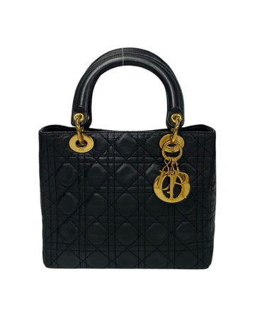 Medium Cannage Leather Lady Dior Bag in Black