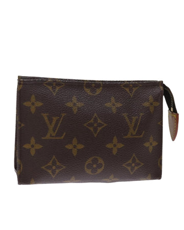 Canvas Pouch with Monogram Print and Multiple Compartments