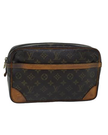 LOUIS VUITTON Monogram Cosmetic Pouch Brown Leather Clutch Bags