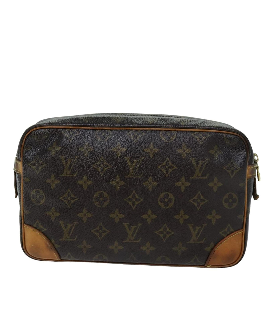 LOUIS VUITTON Monogram Cosmetic Pouch Brown Leather Clutch Bags
