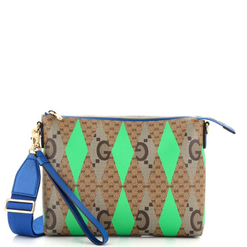 Wristlet Pouch Rhombus GG Coated Canvas with Leather Medium