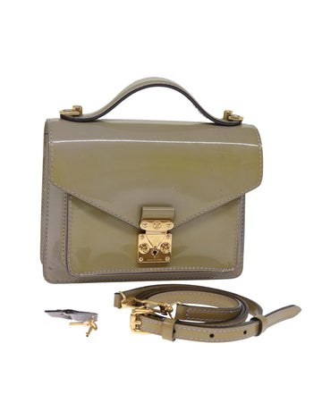 LOUIS VUITTON Petite Malle Patent Leather Handbag Khaki TLABD76912