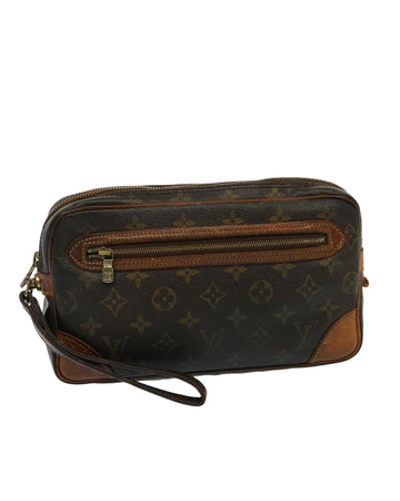 LOUIS VUITTON Pochette Voyage Clutch Bag Brown Monogram Canvas Leather