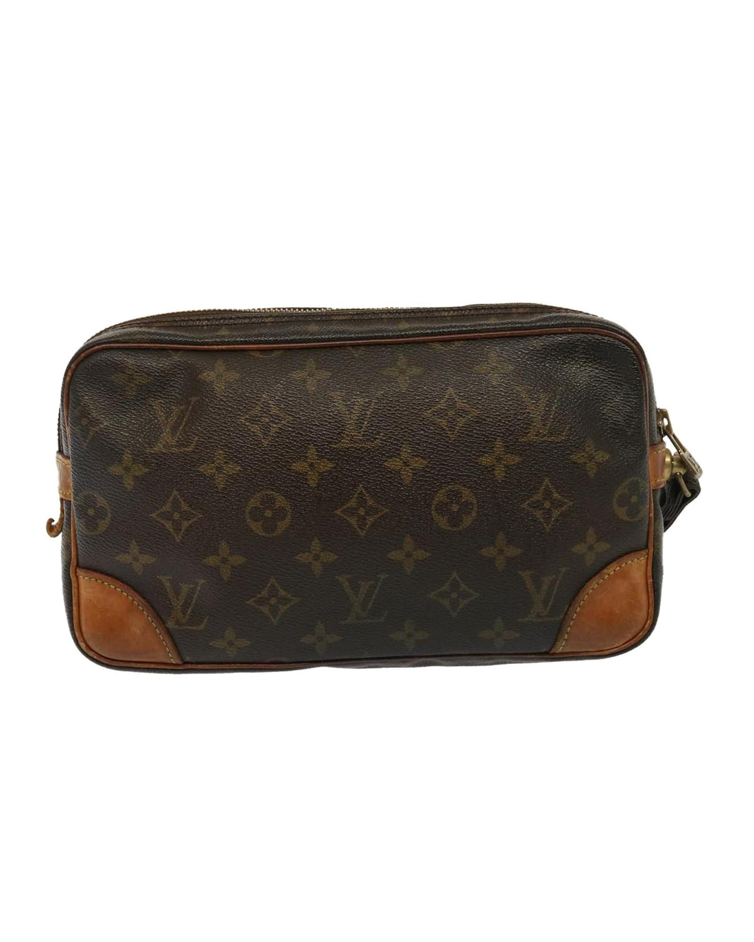 LOUIS VUITTON Pochette Voyage Clutch Bag Brown Monogram Canvas Leather